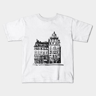 Old house. Black contour linear pattern. Kids T-Shirt